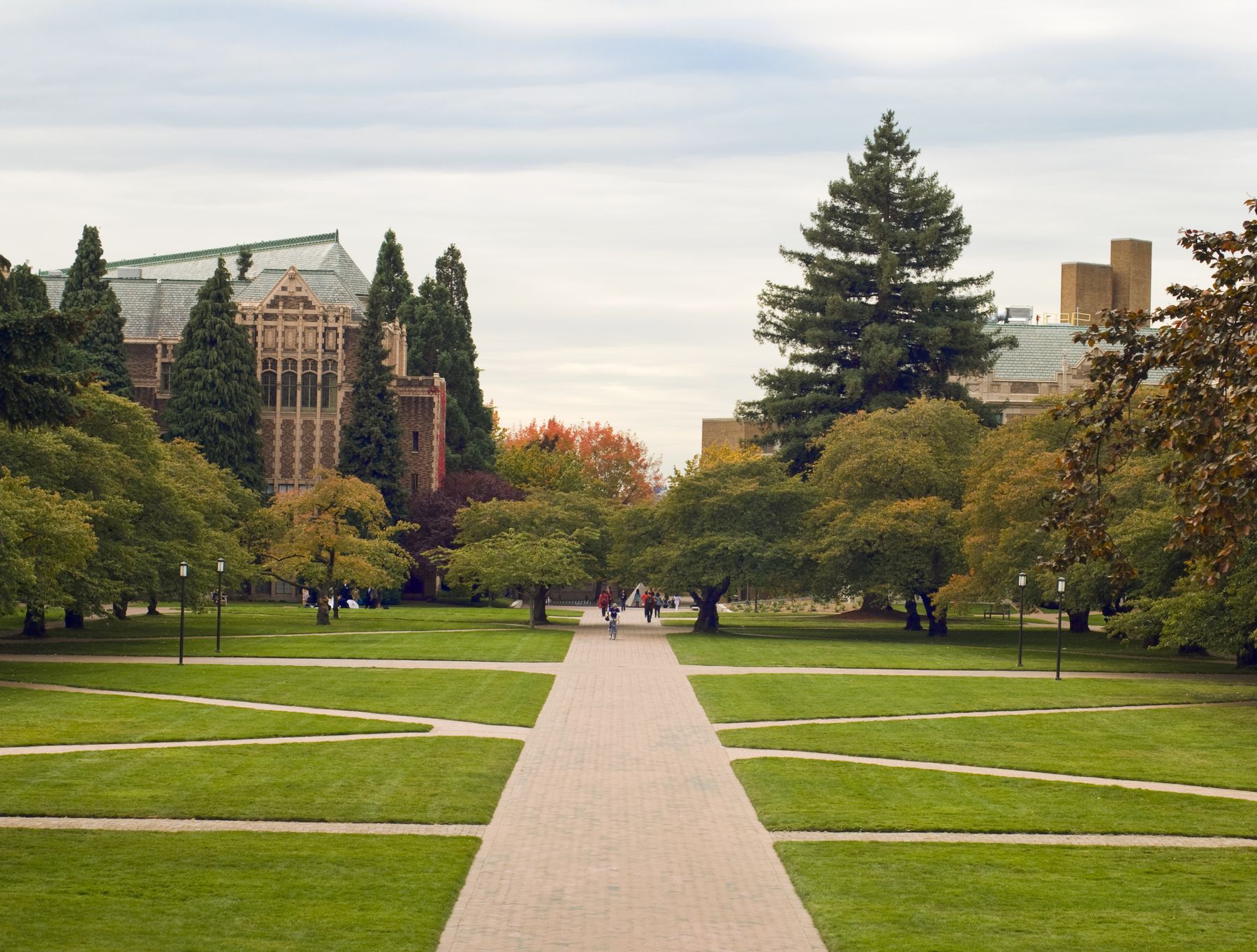Students walking across a campus quad